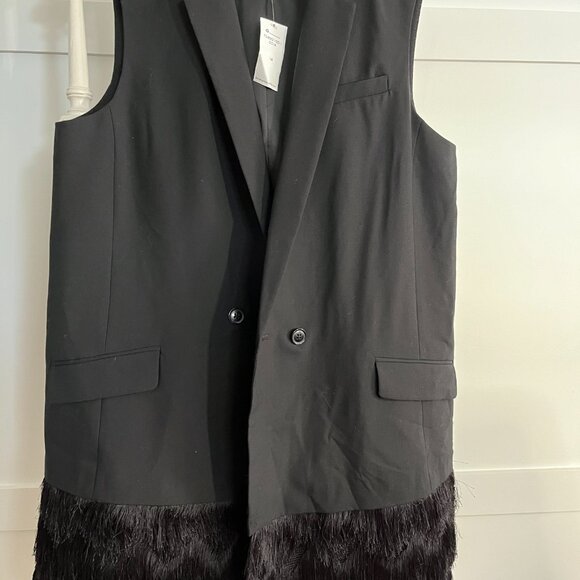 Banana Republic Black Sleeveless fringe vest double breasted size 14 - Picture 6 of 10
